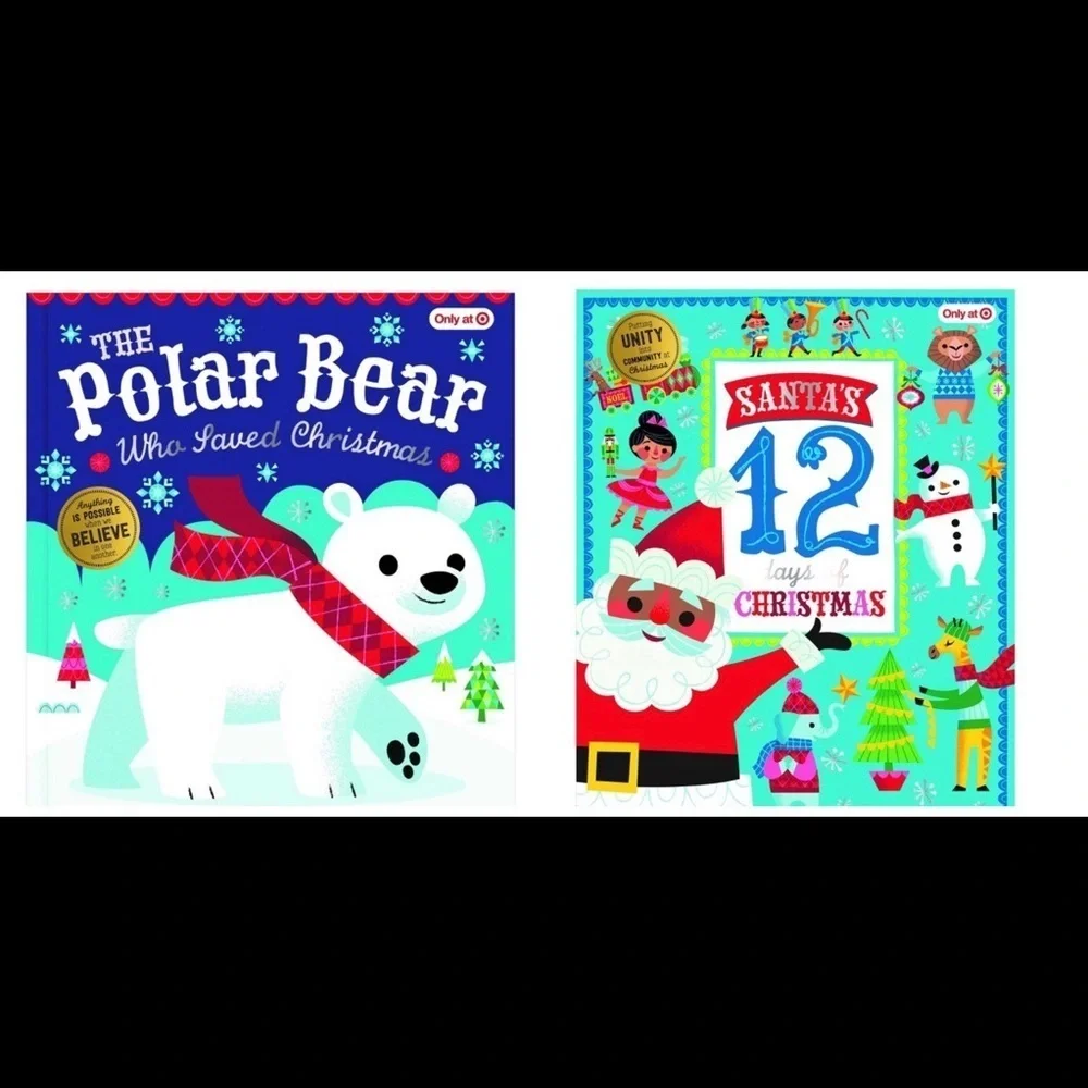 2 brand new large padded hard back Christmas books for kids Santa polar bear 4-8